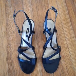 Ecco Black Strappy Sandals with Moderate Heel